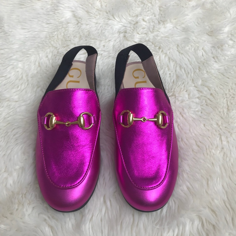 GUCCI Princetown Metallic Leather Slip On Shoes - Picture 2 of 8